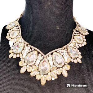 Vintage Fashion Jewelry Statement Necklace Rhinestone Silver Adjustable Chain